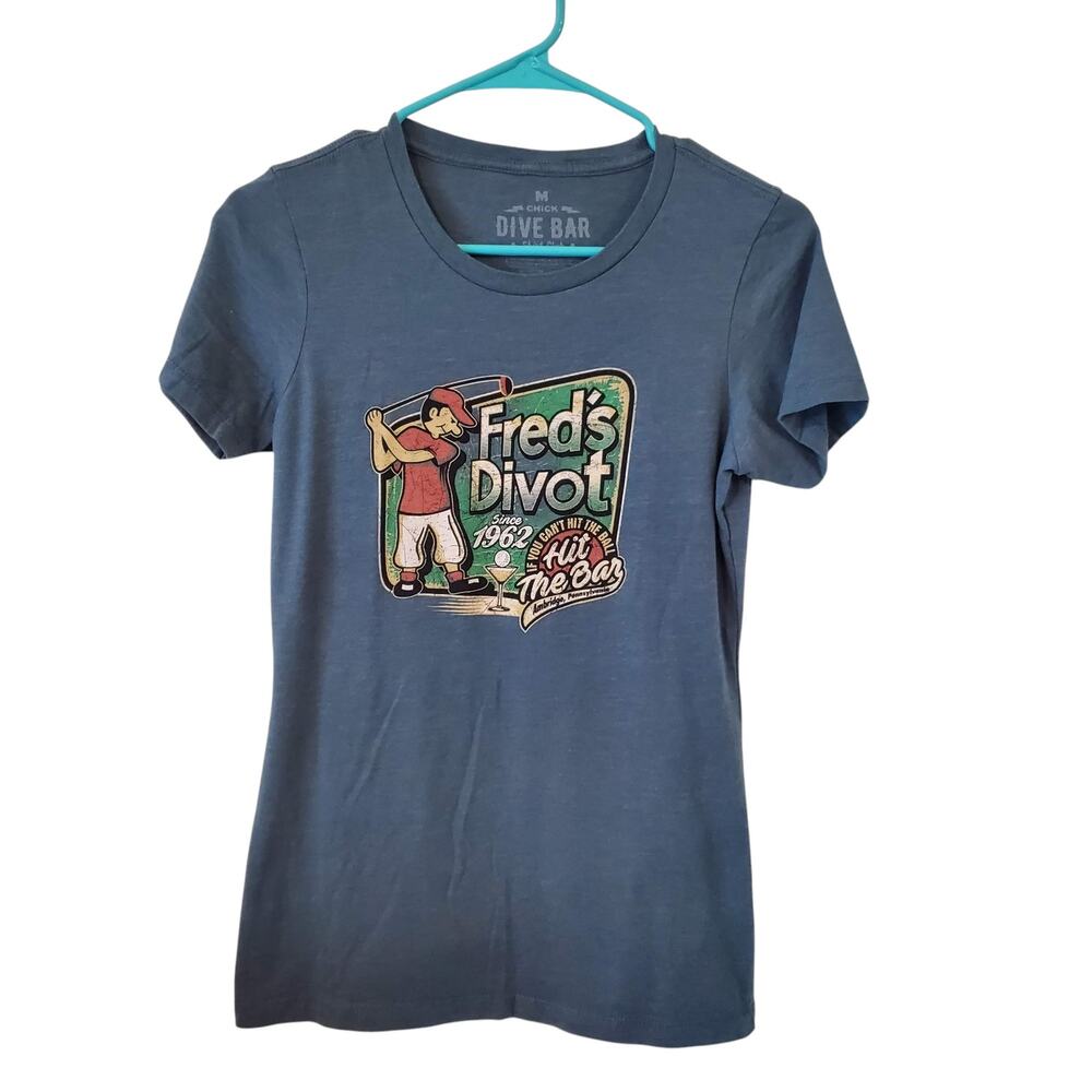 Dive Bar Freds Divot Bar Womens Short Sleeve Tee Size Medium Blue Gray